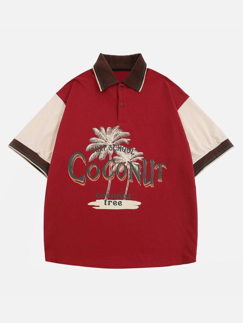 Cafe  T Shirts Aelfric Eden Coconut Tree Print Polo Tee - GNV-2224084